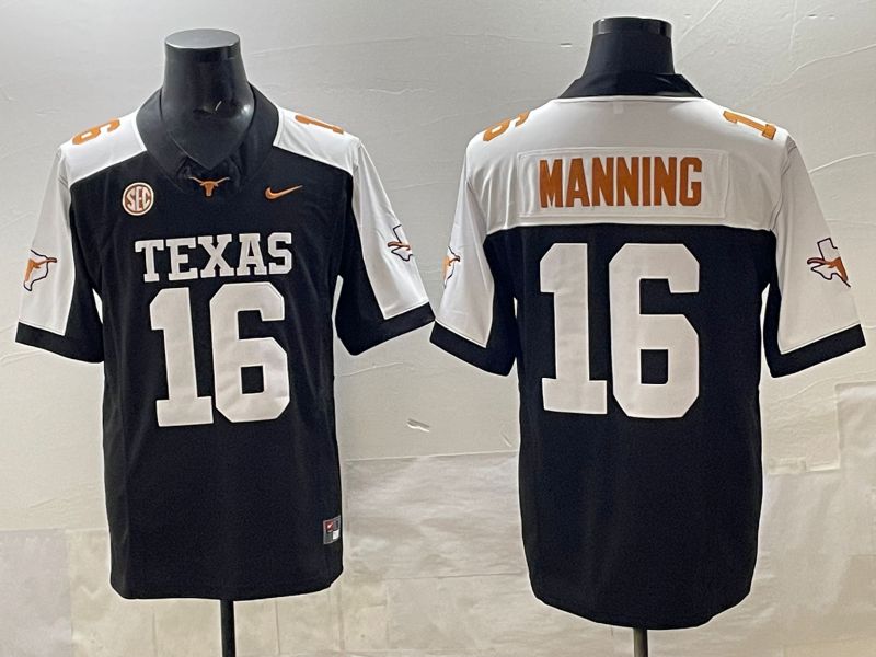 Men 2025 Texas Longhorns #16 Manning Black Nike NCAA Jersey style 05